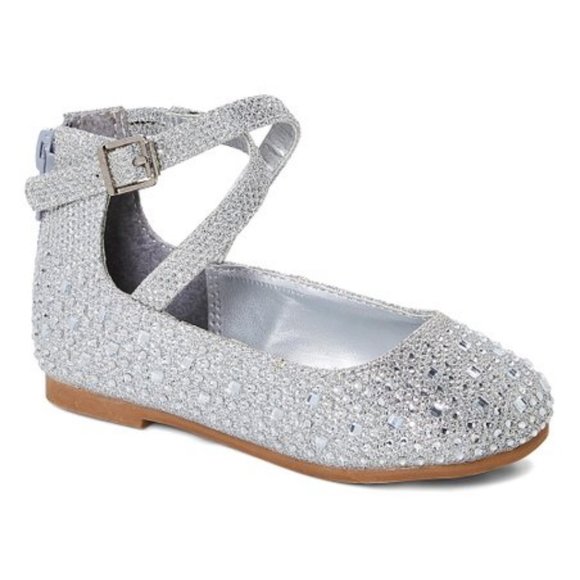 NIB ~ Little Angel Silver Glitter Britt Ankle Strap Flat Toddler 6 - Picture 1 of 9